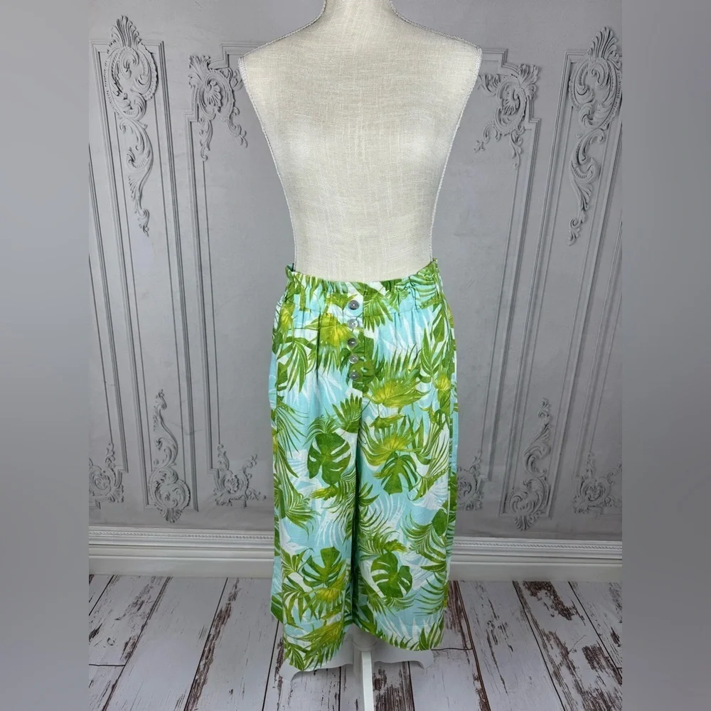 Paradise Palms Petite Casual Printed Linen Blend Beachwear Capri Pants - Picture 4 of 13